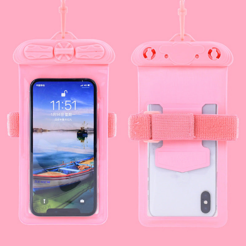 T-35N 5.2-6.44 Inches Cell Phone Bag Waterproof Universal Beach Pool Swimming Phone Pouch with Strap, Size L - Pink
