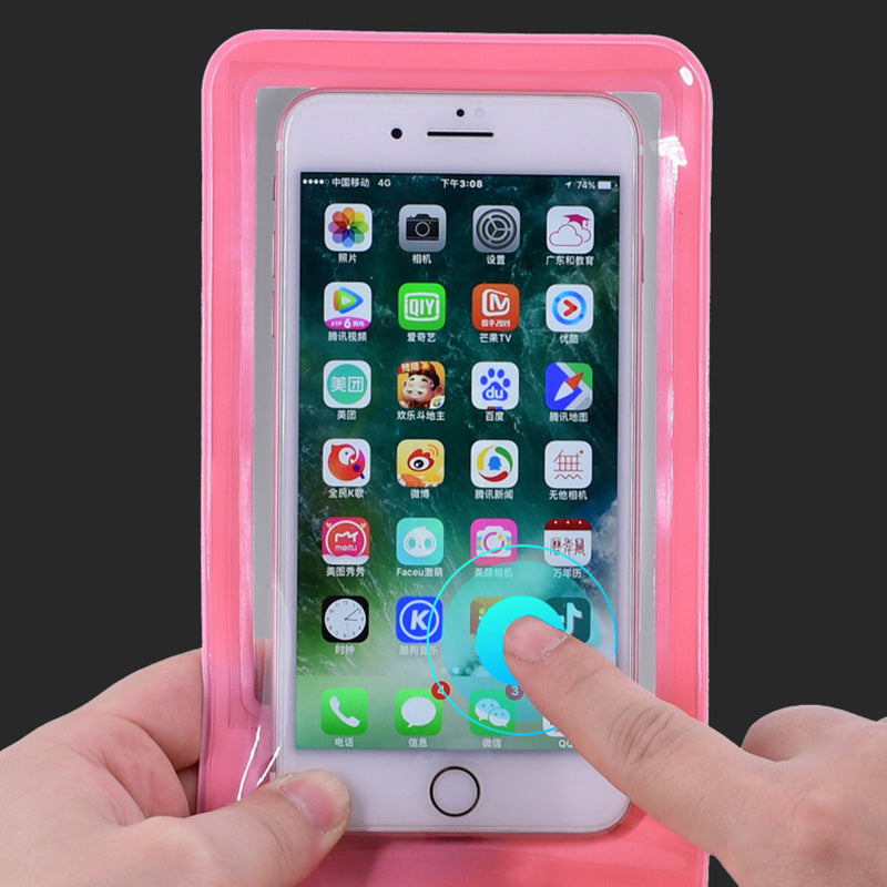 T-35N 5.2-6.44 Inches Cell Phone Bag Waterproof Universal Beach Pool Swimming Phone Pouch with Strap, Size L - Pink