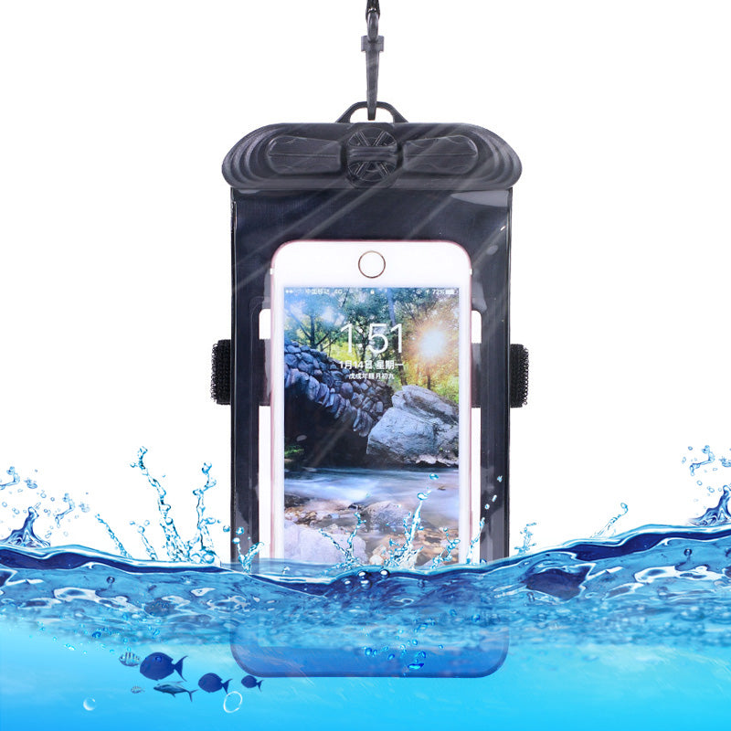 T-35N 5.2-6.44 Inches Cell Phone Bag Waterproof Universal Beach Pool Swimming Phone Pouch with Strap, Size L - Black