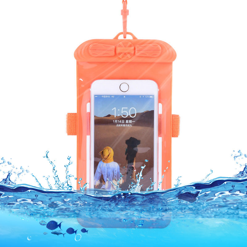 T-35N 5.2-6.44 Inches Cell Phone Bag Waterproof Universal Beach Pool Swimming Phone Pouch with Strap, Size L - Orange