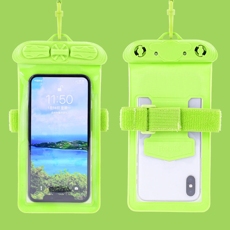 T-35N 5.2-6.44 Inches Cell Phone Bag Waterproof Universal Beach Pool Swimming Phone Pouch with Strap, Size L - Green