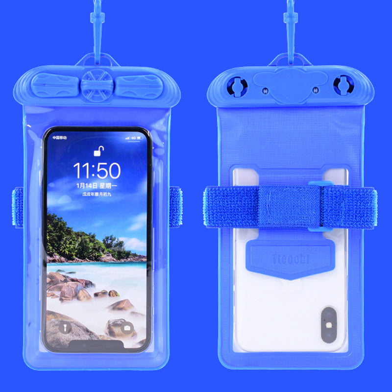 T-35N 5.2-6.44 Inches Cell Phone Bag Waterproof Universal Beach Pool Swimming Phone Pouch with Strap, Size L - Blue