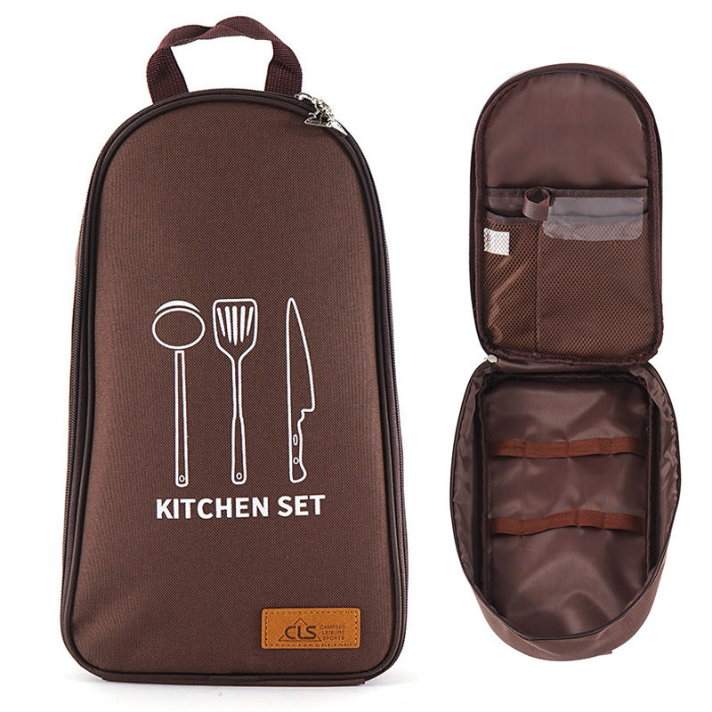 CLS Portable BBQ Storage Bag Camping Cookware Organizer Cooking Utensils Storage Bag Travel Tableware Storage Pouch - Coffee