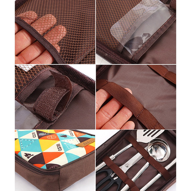 CLS Portable BBQ Storage Bag Camping Cookware Organizer Cooking Utensils Storage Bag Travel Tableware Storage Pouch - Coffee