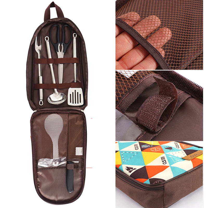 CLS Portable BBQ Storage Bag Camping Cookware Organizer Cooking Utensils Storage Bag Travel Tableware Storage Pouch - Coffee