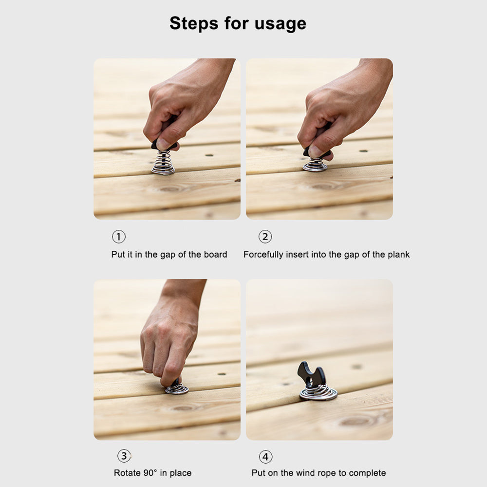 Blackdog BD-ZPPJ002 2Pcs Camping Wooden Board Tent Pegs Rope Buckle Plank Floor Spring Fishbone Anchor Deck Stakes Nail