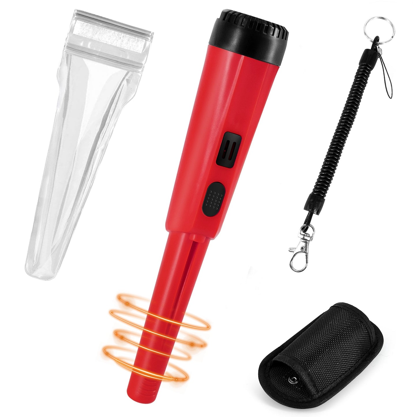 LCD Display Metal Detector Pinpointer Handheld Pin Pointer Wand Treasure Finder Probe with Spring Buckle for Adults Kids (No Battery) - Red