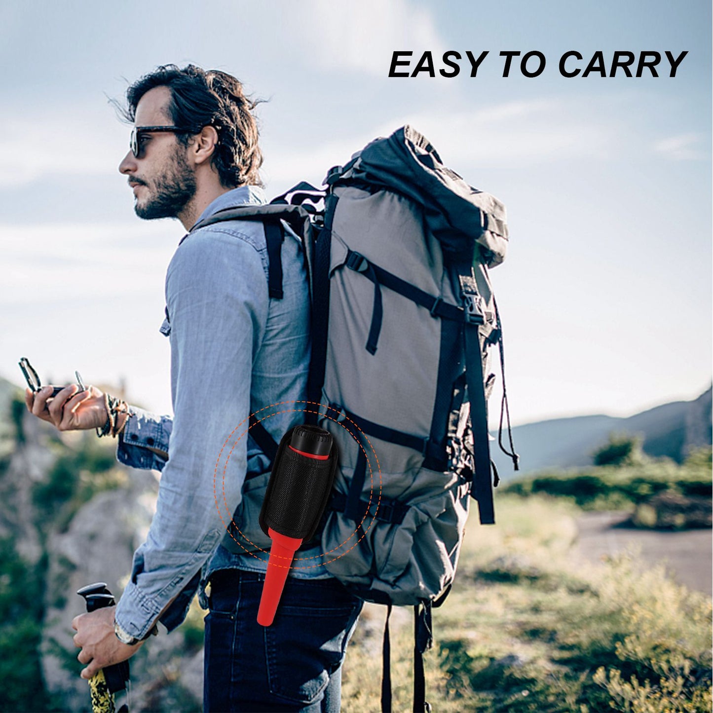 LCD Display Metal Detector Pinpointer Handheld Pin Pointer Wand Treasure Finder Probe with Spring Buckle for Adults Kids (No Battery) - Red