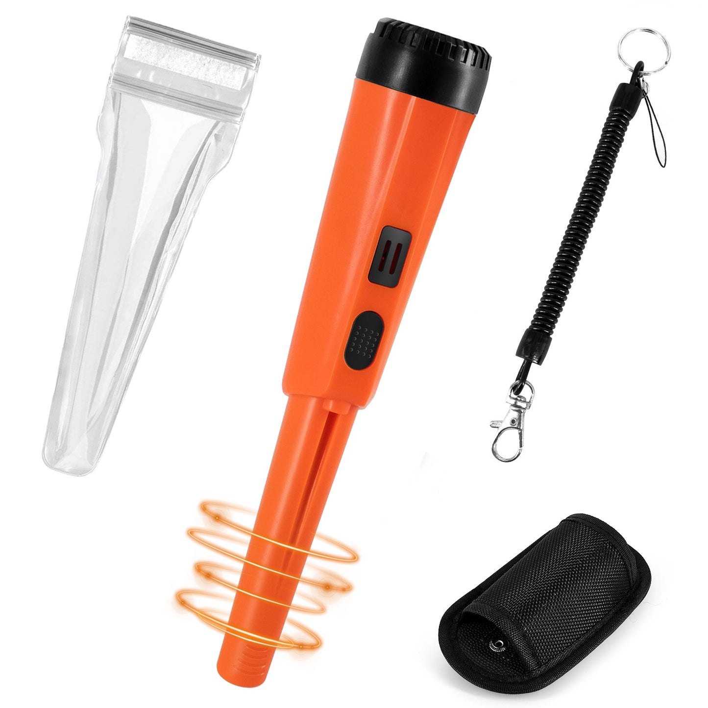 LCD Display Metal Detector Pinpointer Handheld Pin Pointer Wand Treasure Finder Probe with Spring Buckle for Adults Kids (No Battery) - Orange