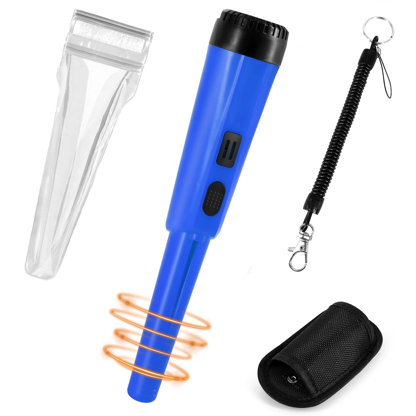 LCD Display Metal Detector Pinpointer Handheld Pin Pointer Wand Treasure Finder Probe with Spring Buckle for Adults Kids (No Battery) - Blue