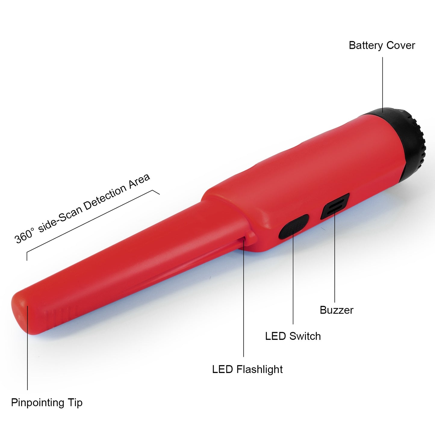 Handheld Metal Detector Pinpointer Portable Pin Pointer Wand Search Treasure Finder Probe with LCD Display for Adults Kids (No Battery, No Waterproof Bag) - Red