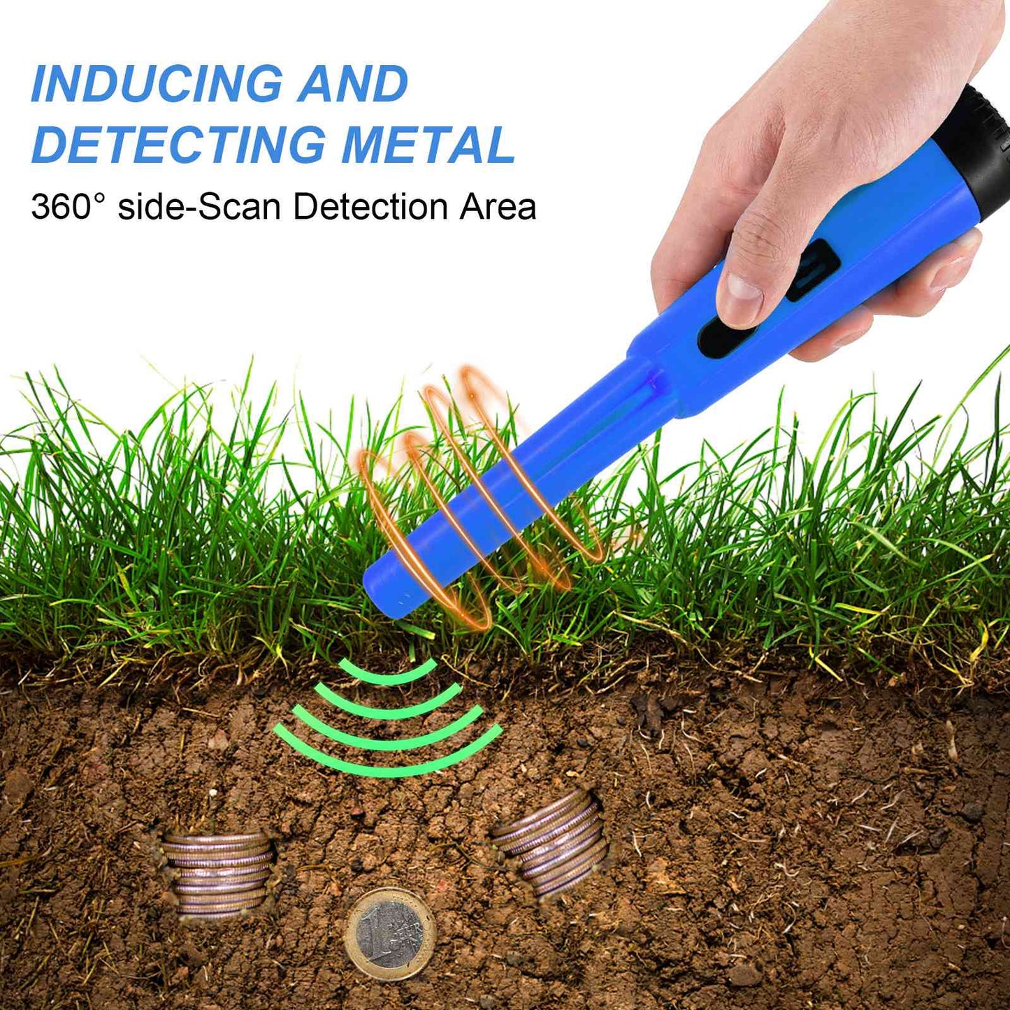Handheld Metal Detector Pinpointer Portable Pin Pointer Wand Search Treasure Finder Probe with LCD Display for Adults Kids (No Battery, No Waterproof Bag) - Blue