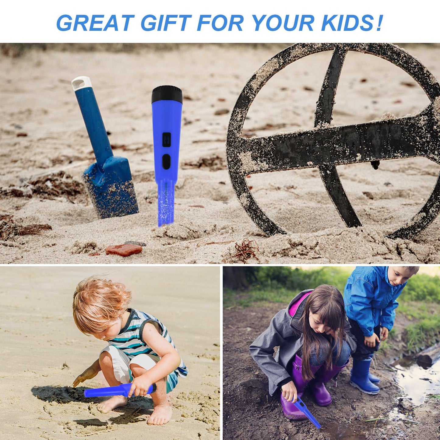 Handheld Metal Detector Pinpointer Portable Pin Pointer Wand Search Treasure Finder Probe with LCD Display for Adults Kids (No Battery, No Waterproof Bag) - Blue