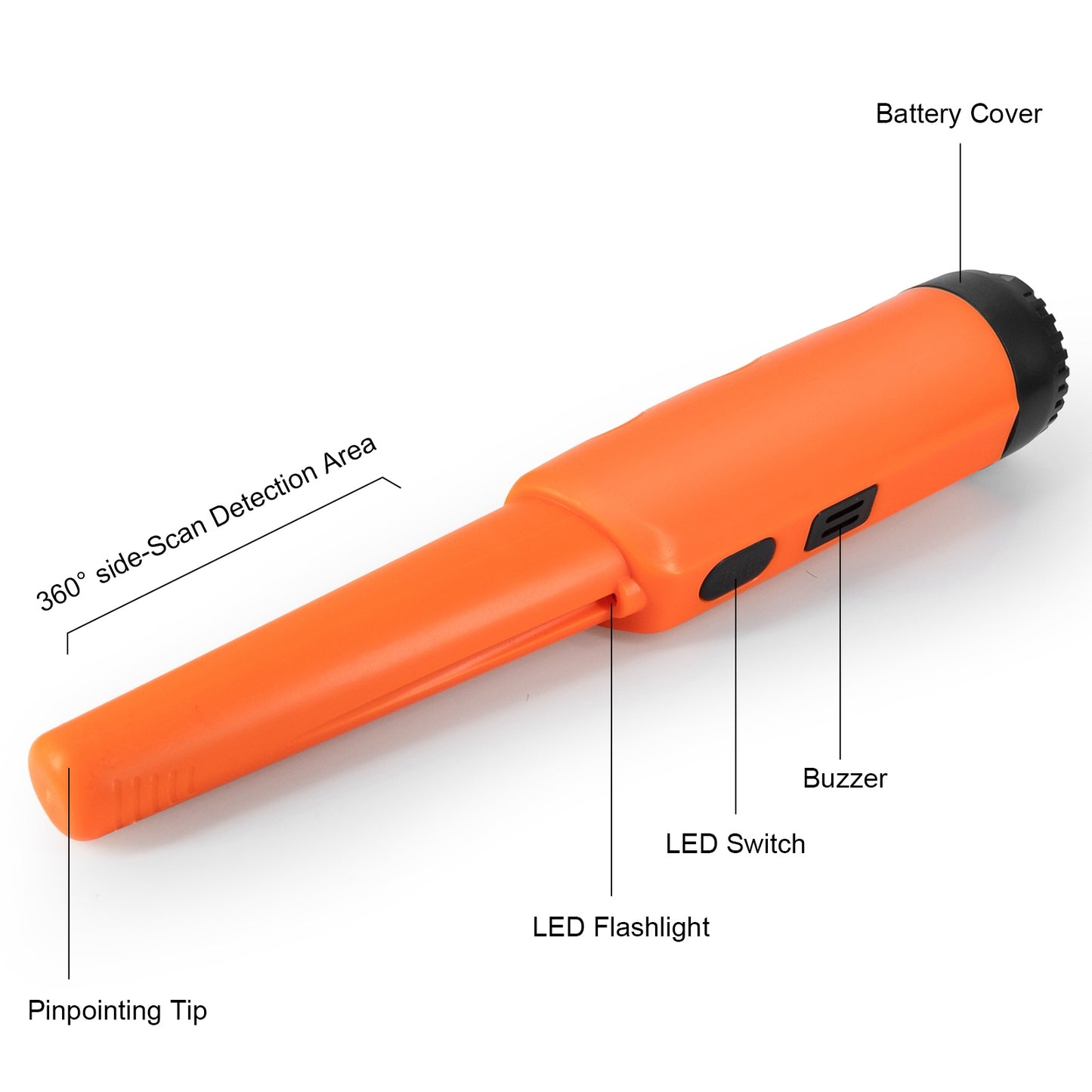 Handheld Metal Detector Pinpointer Portable Pin Pointer Wand Search Treasure Finder Probe with LCD Display for Adults Kids (No Battery, No Waterproof Bag) - Orange