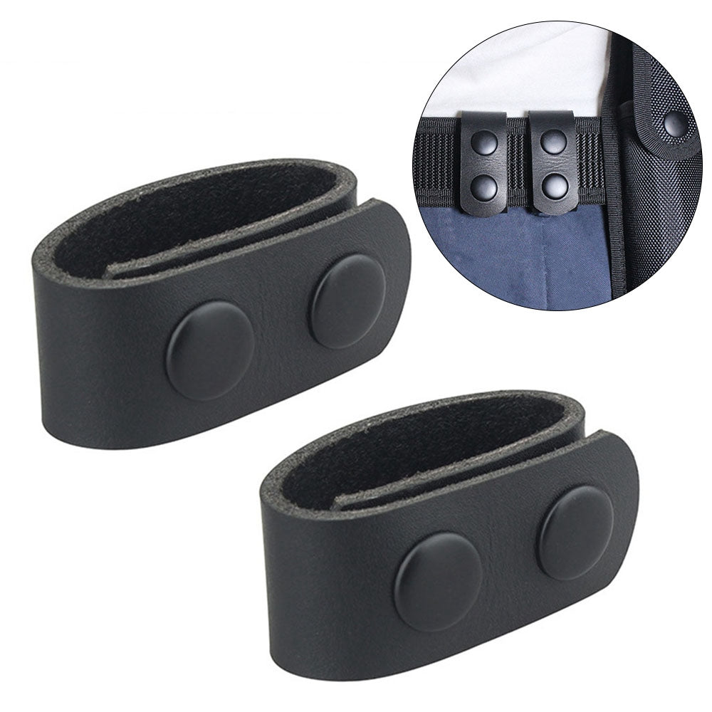 H-141 2Pcs Cowhide Leather Waist Belt Keeper Outdoor Tactical Belt Loop Buckle Band with Two Snap Buttons
