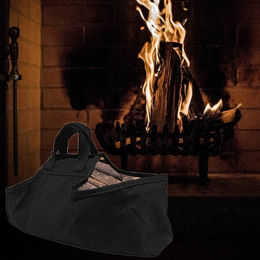 Uniqkart CHSNB-001-BK Firewood Storage Bag Large Handbag Wood Burning Stove Fireplace Accessories