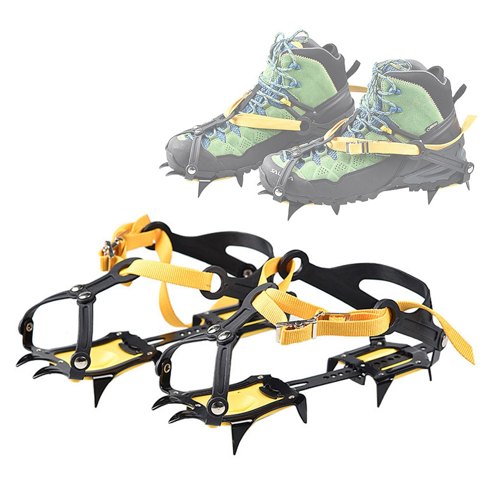 Uniqkart 10 Teeth Anti-slip Crampons Manganese Steel Climbing Gear Snow Ice Climbing Shoe Grippers Traction Device