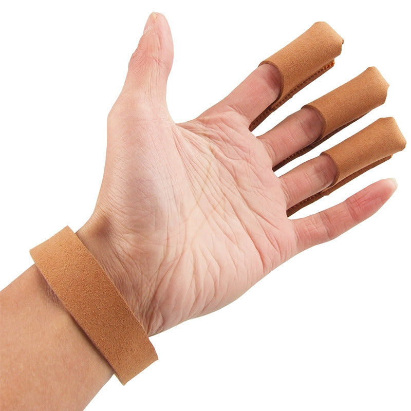 Uniqkart 1Pc 3 Fingers Gloves Archery Hand Guard Protector for Recurve Bow Shooting - Brown
