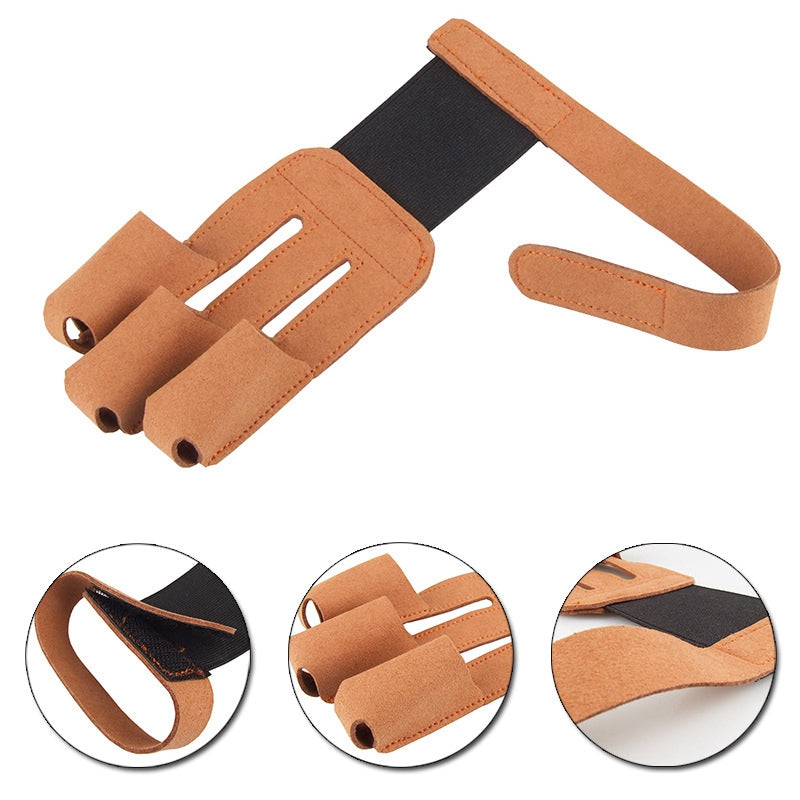 Uniqkart 1Pc 3 Fingers Gloves Archery Hand Guard Protector for Recurve Bow Shooting - Brown