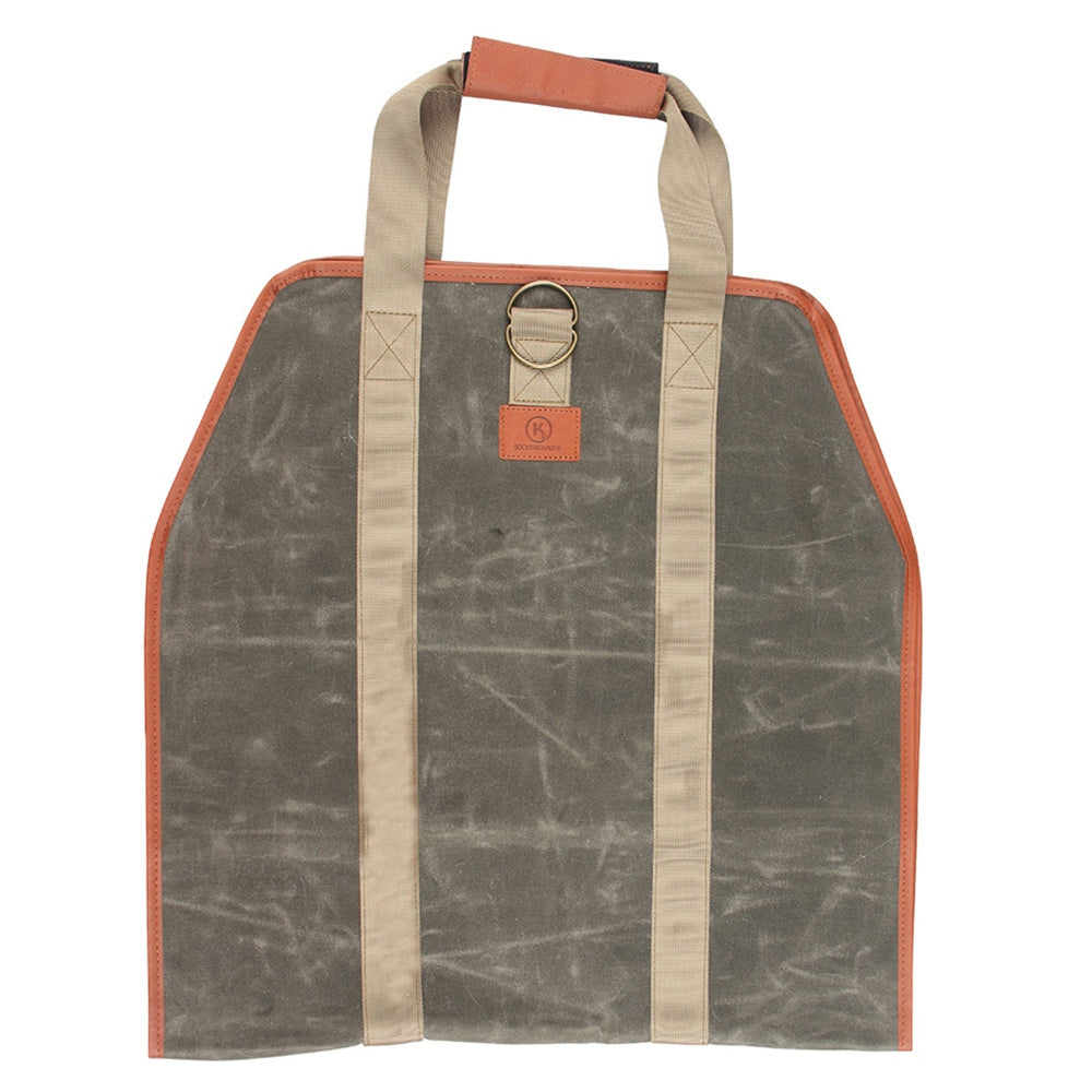 KOSIBATE CL-158 Waxed Canvas Fireplace Log Carrier Firewood Carrier Bag Water Resistant Log Tote Wood Carrying Bag with Handle Strap for Camping Trip Home Use