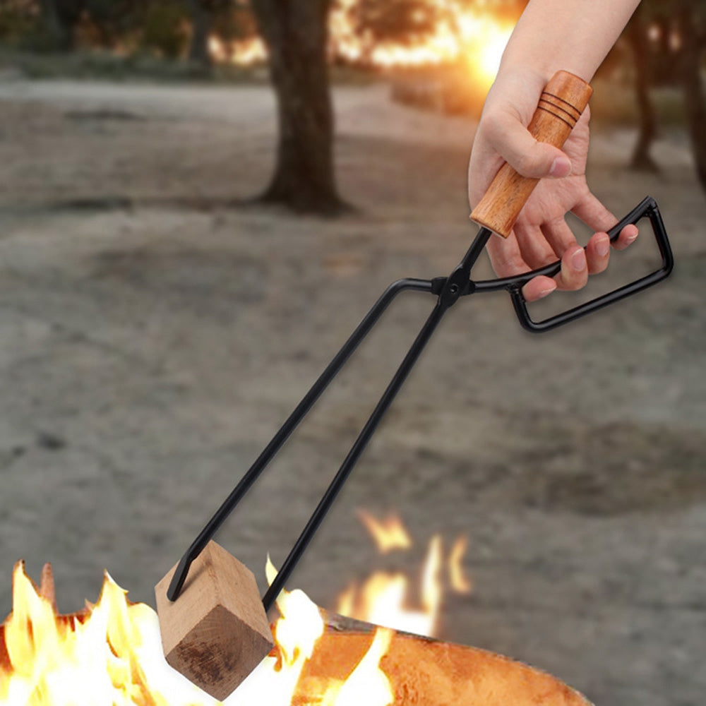 H236 Outdoor Barbecue Carbon Clip Bonfire Barbecue Charcoal Clip Firewood Clamp with Cowhide Leather Sleeve