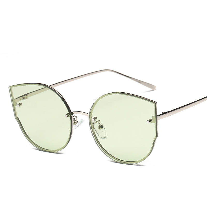 s17014 Metal Frame UV400 Protection Sunglasses Lightweight Design Comfortable Wearing Glasses - Silver/Green