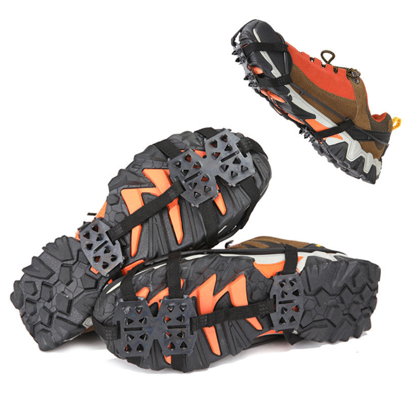 1 Pair 24 Teeth Anti-Slip Ice Grips Gripper Shoes Boot Hiking Ice Climbing Shoe Spikes Crampons Shoes Cover - Black / M
