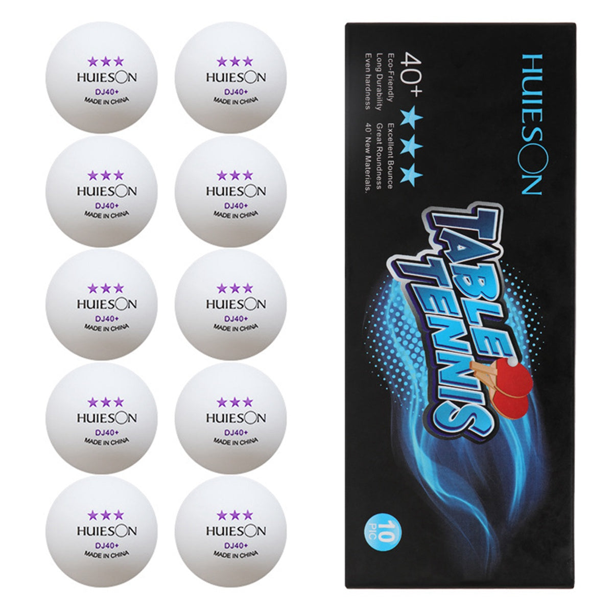 Uniqkart 10Pcs / Set Three Star DJ40+ Table Tennis Balls Lightweight Non-flammable Ping Pong Ball for Training - White