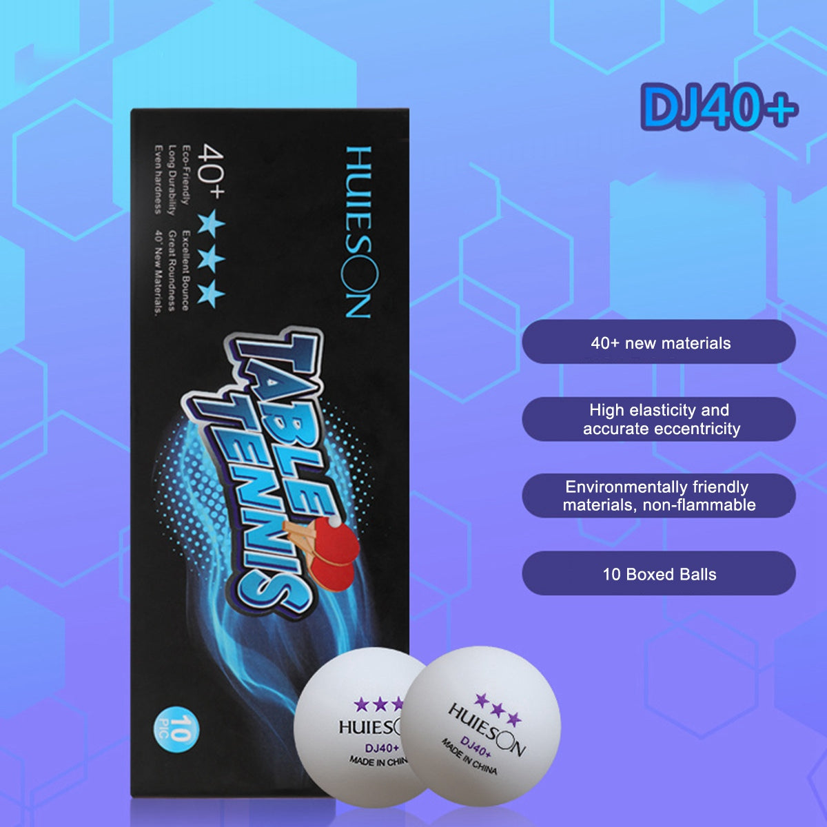 Uniqkart 10Pcs / Set Three Star DJ40+ Table Tennis Balls Lightweight Non-flammable Ping Pong Ball for Training - White