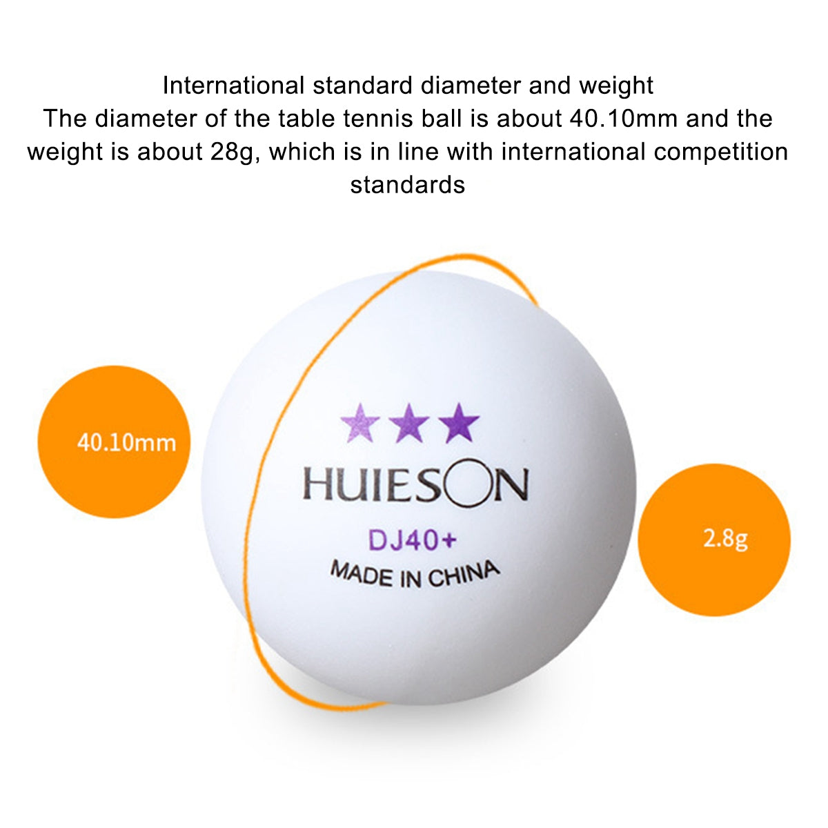 Uniqkart 10Pcs / Set Three Star DJ40+ Table Tennis Balls Lightweight Non-flammable Ping Pong Ball for Training - White