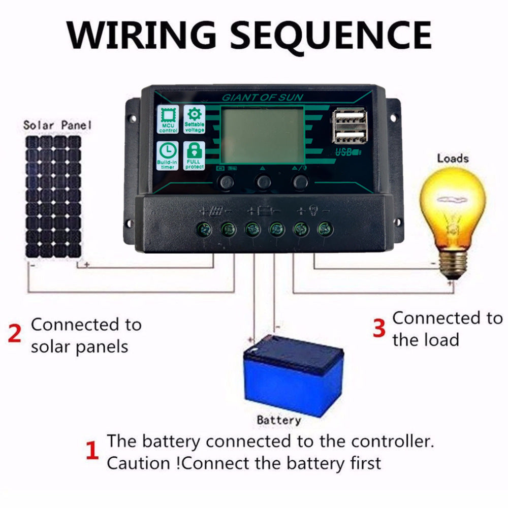 10A Solar Charge Controller Paremeter Adjustable DC 12V / 24V Dual USB Port LCD Display Solar Panel Battery Regulator