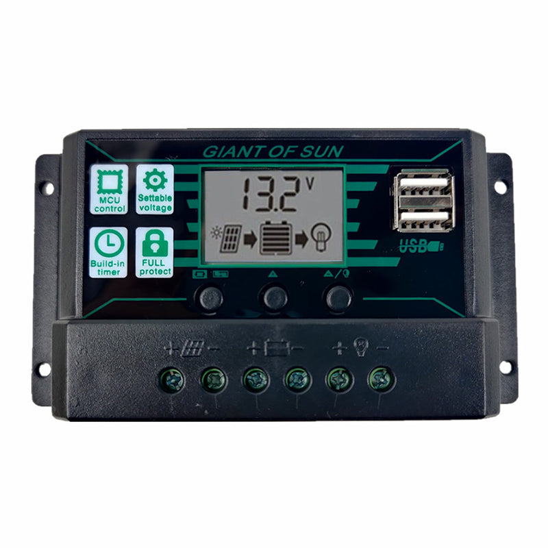 60A Solar Charge Controller DC 12V / 24V LCD Display Solar Panel Battery Intelligent Regulator with Dual USB Port