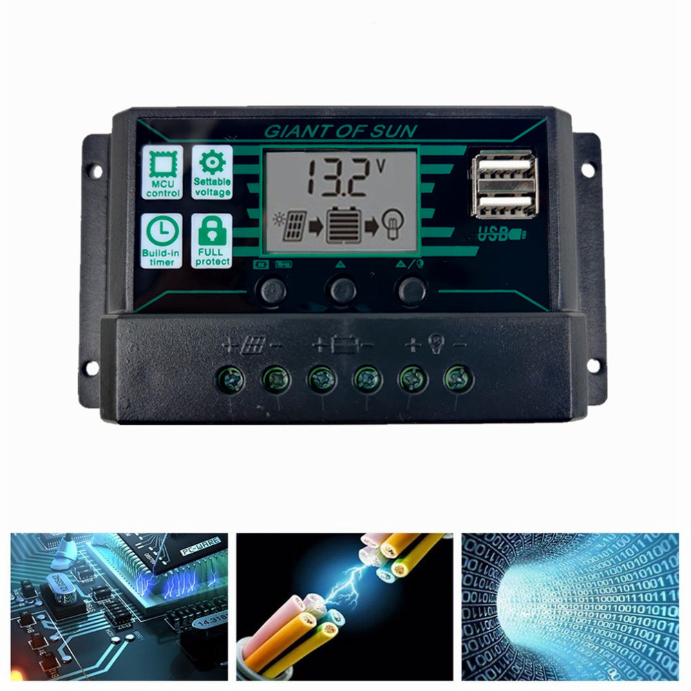 60A Solar Charge Controller DC 12V / 24V LCD Display Solar Panel Battery Intelligent Regulator with Dual USB Port