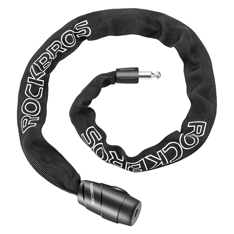 ROCKBROS Bicycle Chain Locks E-Bike Locks Heavy Duty Anti-Theft Bicycle Chain Lock with Keys Lock Chain for Motorcycle, MTB, Door, Gate, Fence, Grill (702 Key Version) - Black