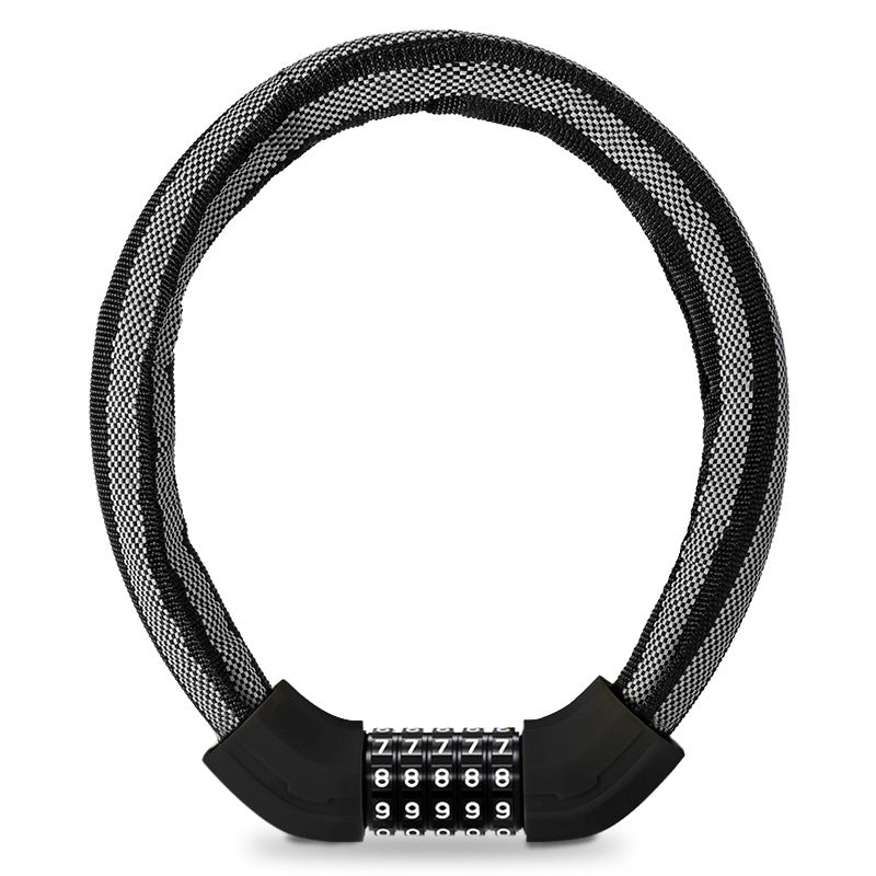 Rockbros 3220001001 Reflective 5 Digit Password Bicycle Lock Thicken Steel Cable Anti-theft Bike Code Lock - Black