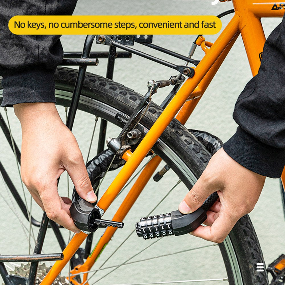 Rockbros 3220001001 Reflective 5 Digit Password Bicycle Lock Thicken Steel Cable Anti-theft Bike Code Lock - Black