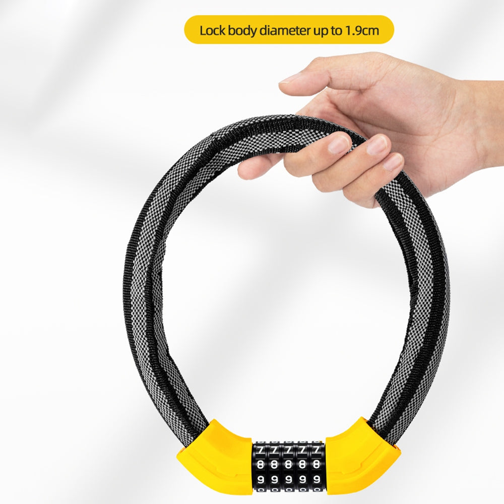 Rockbros 3220001001 Reflective 5 Digit Password Bicycle Lock Thicken Steel Cable Anti-theft Bike Code Lock - Black