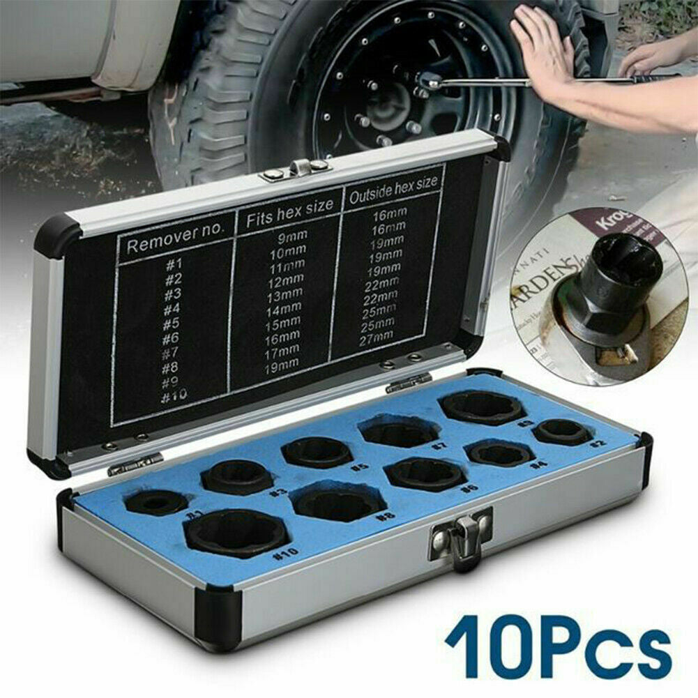10-in-1 Damaged Nut Bolt Remover Stud Extractor Set 9-19mm Broken Bolt Removal Kit