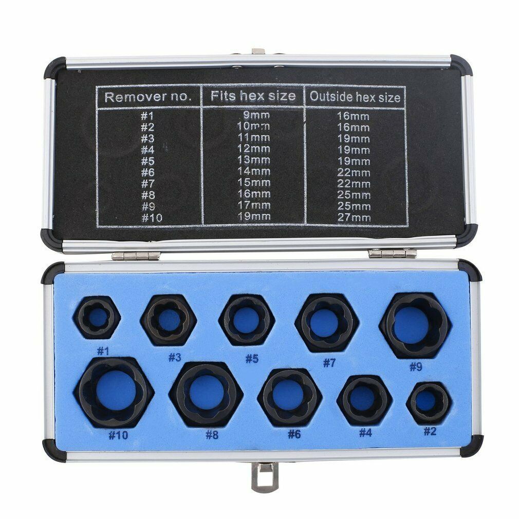 10-in-1 Damaged Nut Bolt Remover Stud Extractor Set 9-19mm Broken Bolt Removal Kit