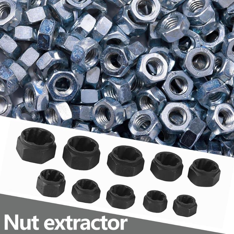 10-in-1 Damaged Nut Bolt Remover Stud Extractor Set 9-19mm Broken Bolt Removal Kit