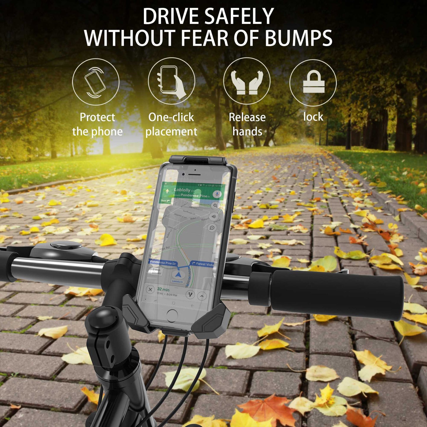 Bike Phone Mount Easy Installation Bicycle Handlebar Phone Mount Holder Bike Phone Holder for 4.7-7.2 inch Cell Phones