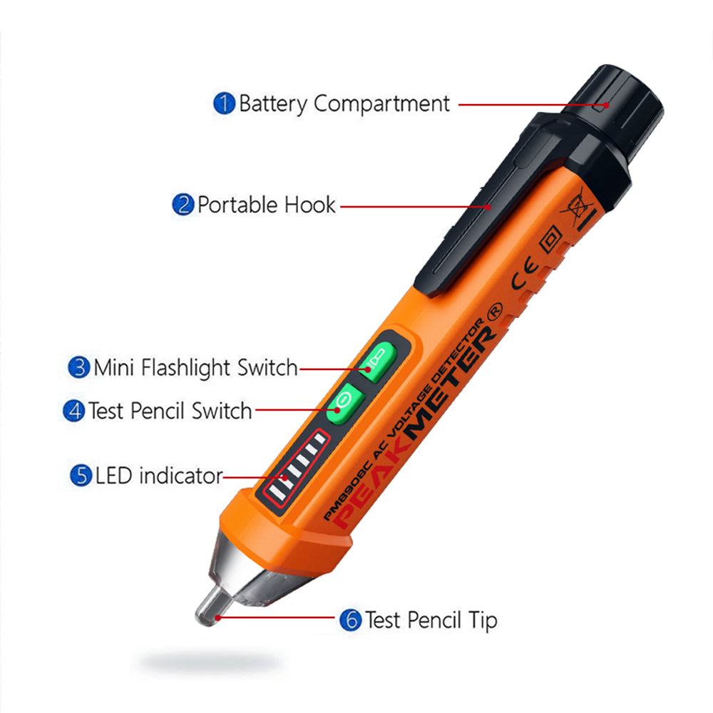 PEAKMETER PM8908C 50-60Hz AC 12-1000V Non-Contact Voltage Tester Tool Circuit Detector Test Pen