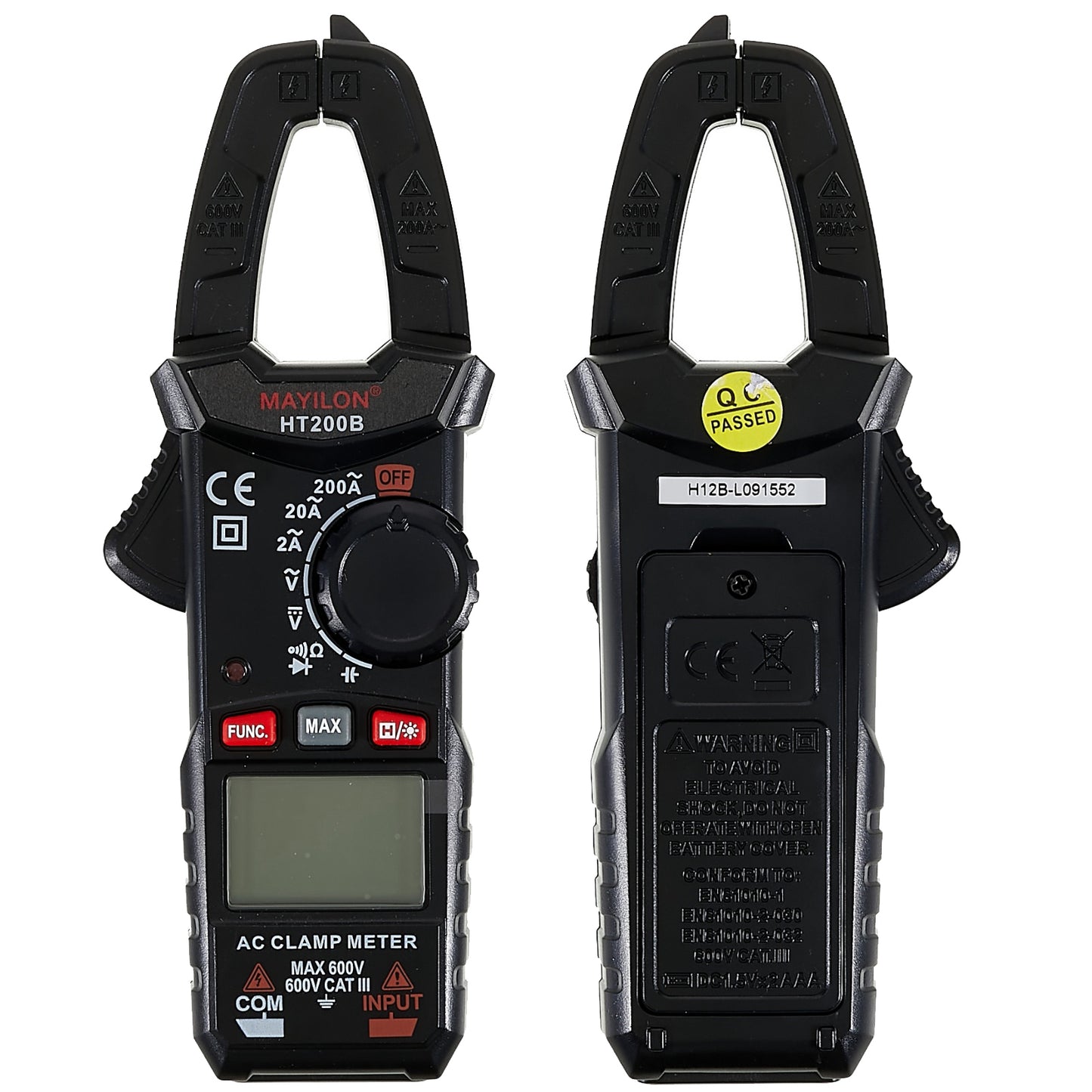 MAYILON HT200B Digital Clamp Meter Amperometric Voltmeter Ammeter Tester Pliers Counts Transistor Test Lead (No Battery)