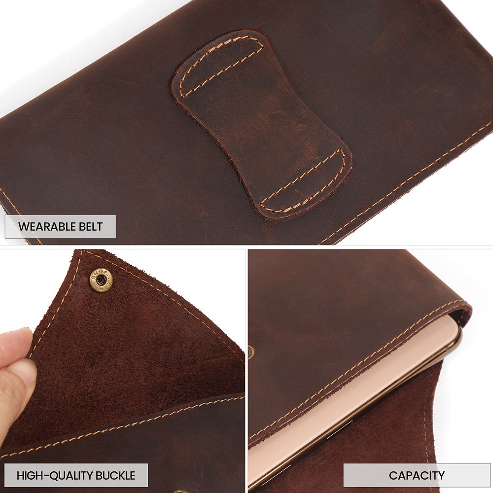 6546 Top Layer Cowhide Outdoor Tactical Sports Phone Waist Pouch Belt Hanging Bag - Coffee