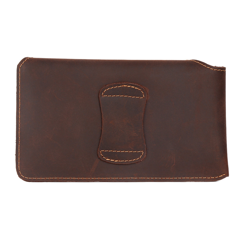 6546 Top Layer Cowhide Outdoor Tactical Sports Phone Waist Pouch Belt Hanging Bag - Coffee