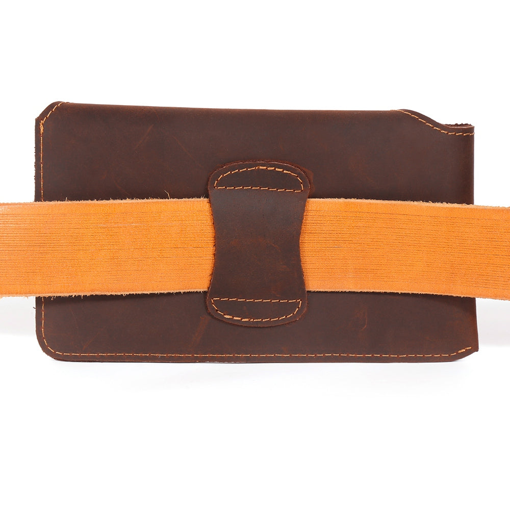 6546 Top Layer Cowhide Outdoor Tactical Sports Phone Waist Pouch Belt Hanging Bag - Coffee