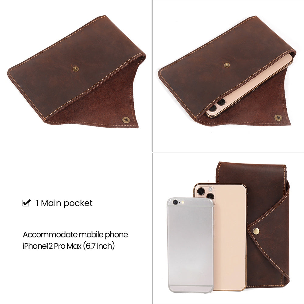 6546 Top Layer Cowhide Outdoor Tactical Sports Phone Waist Pouch Belt Hanging Bag - Coffee