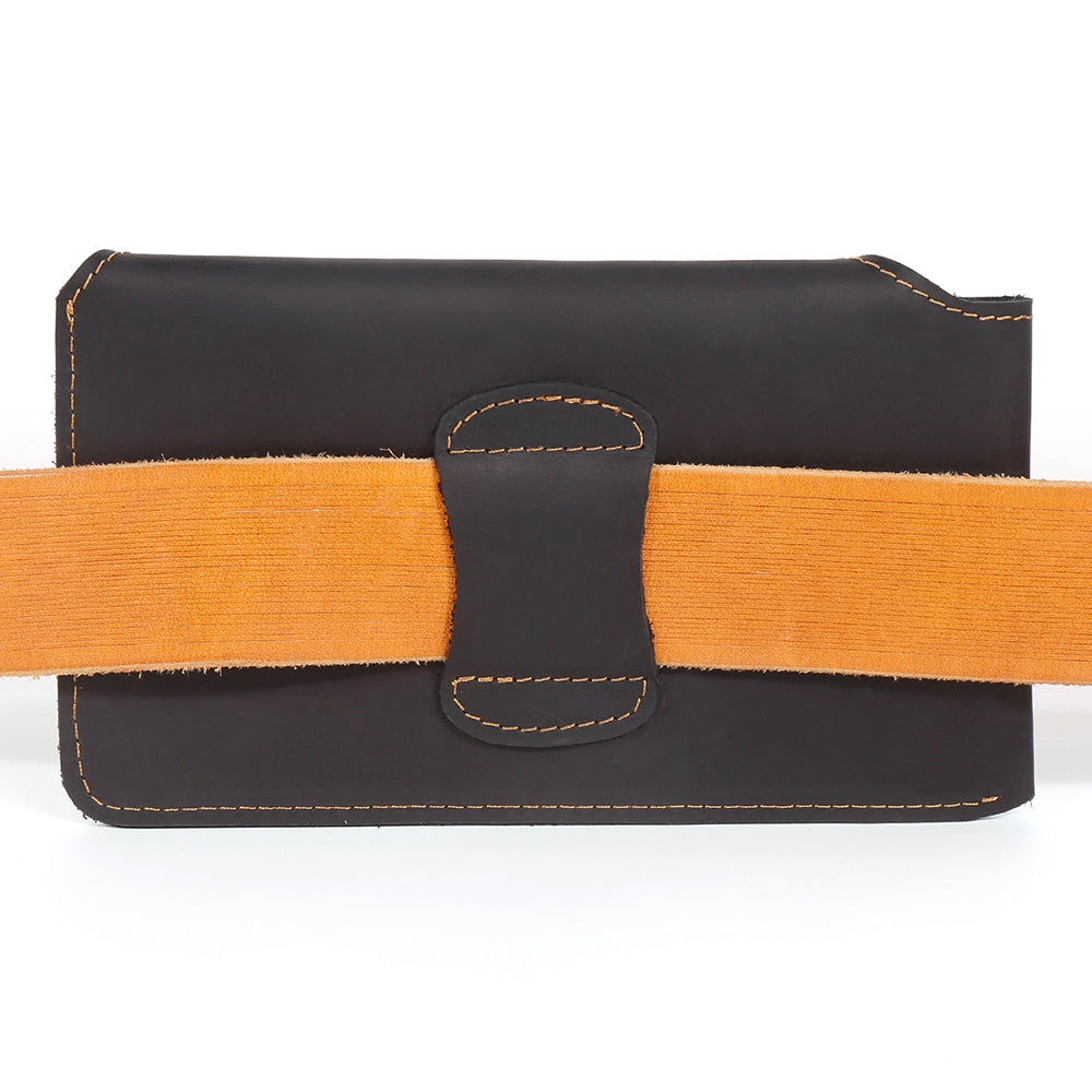 6546 Top Layer Cowhide Outdoor Tactical Sports Phone Waist Pouch Belt Hanging Bag - Black