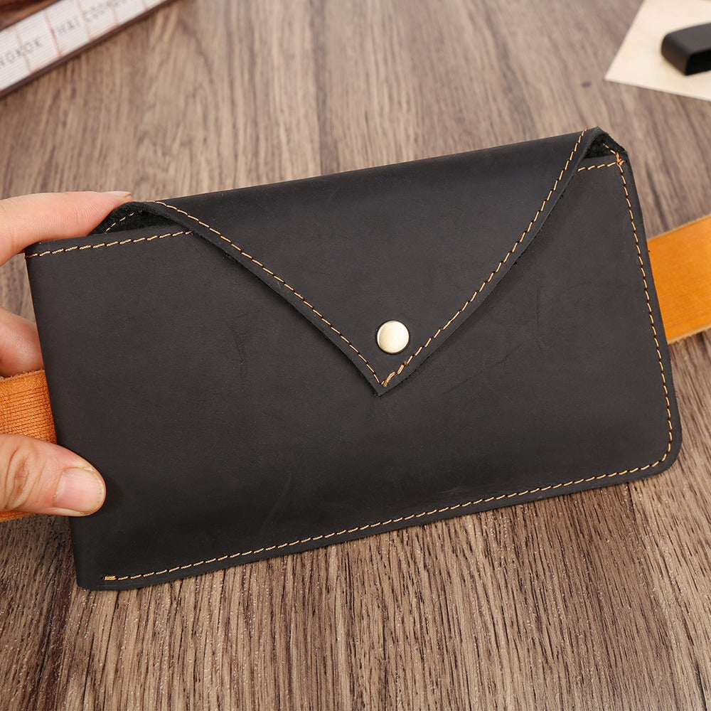 6546 Top Layer Cowhide Outdoor Tactical Sports Phone Waist Pouch Belt Hanging Bag - Black