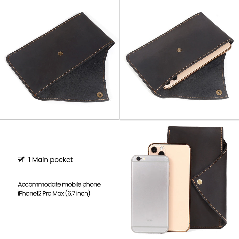 6546 Top Layer Cowhide Outdoor Tactical Sports Phone Waist Pouch Belt Hanging Bag - Black